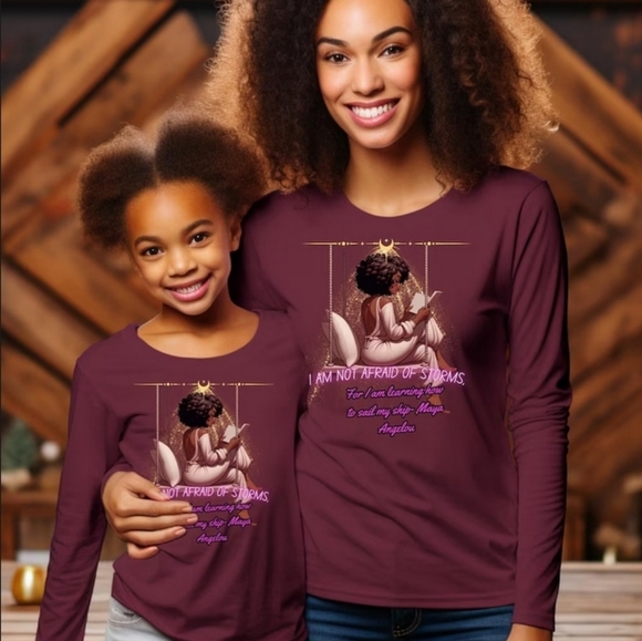 Maya A inspired black girl magic bookworm graphic long sleeve cotton that shirt. - Picture 2 of 9